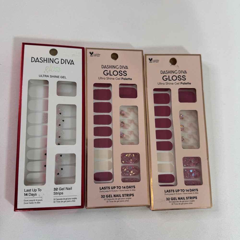 Dashing Diva Gloss Gel Nail Strips Lot 3 Berry Bloodstone Head Over Heels New